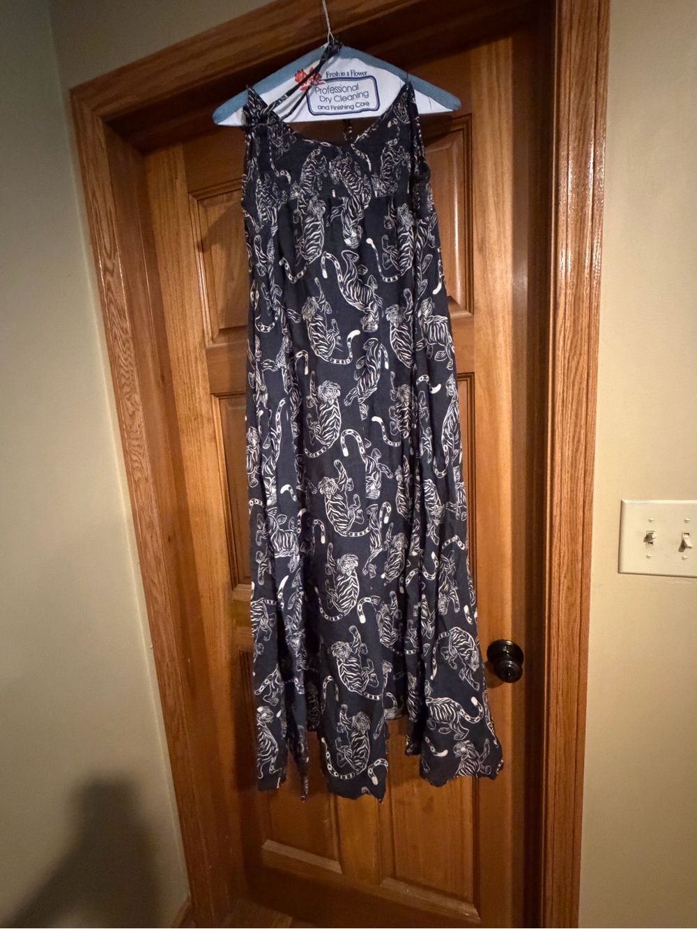 SOLID & STRIPED Black Maxi Dress with White Tiger Print